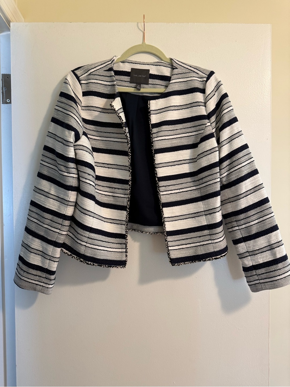 The Limited Navy and White Striped Tweed Blazer